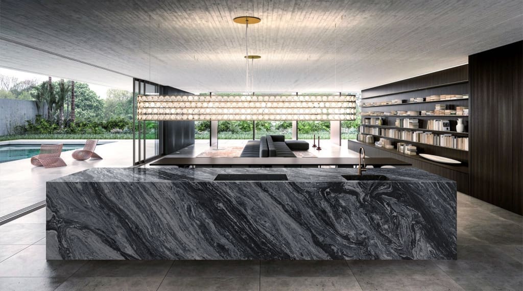 Modern island style quartz kitchen worktop. Plan-It Stone, Best kitchen worktops in Bristol.